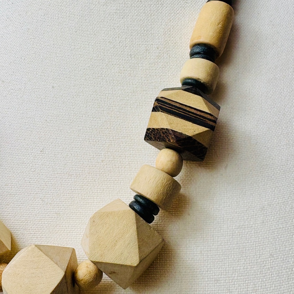 Artisan Wood & Black Statement Necklace - Picture 4 of 6